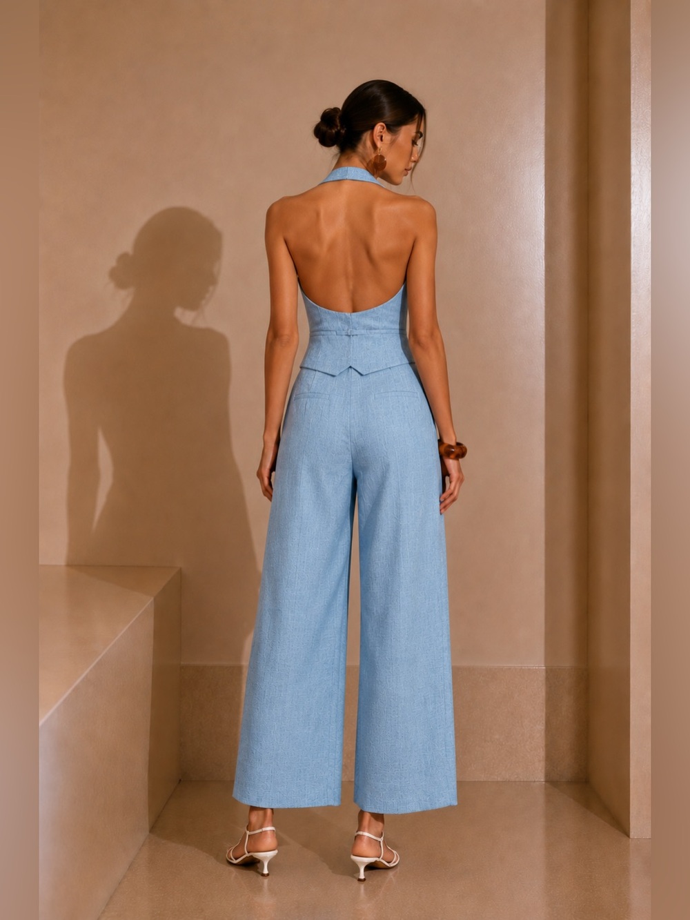 Commense Sky Blue Wide-Leg Trousers - Picture 2 of 4
